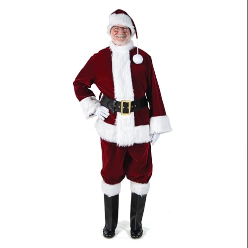 Halco Men's Santa Suit 6pc. - Exquisite Burgundy Velvet - Jacket Size 42-48 - Santa Costume #7091