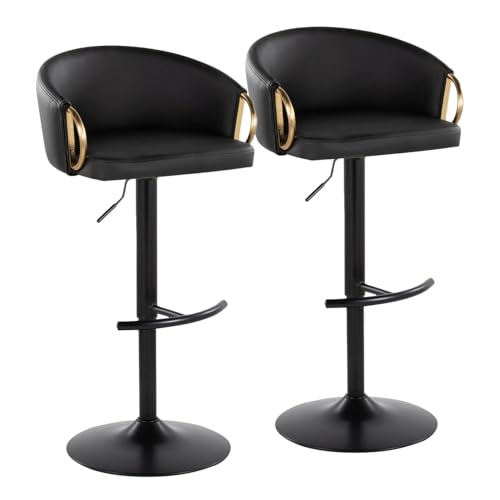 Image of Dream Furnishing - Set of 2 Bar /Kitchen Chairs 360 Degree Rotatable Swivel Elegant Classy & Comfortable Chair with Golden Base and Velvet Fabric (2 Chairs) (Black-Black)
