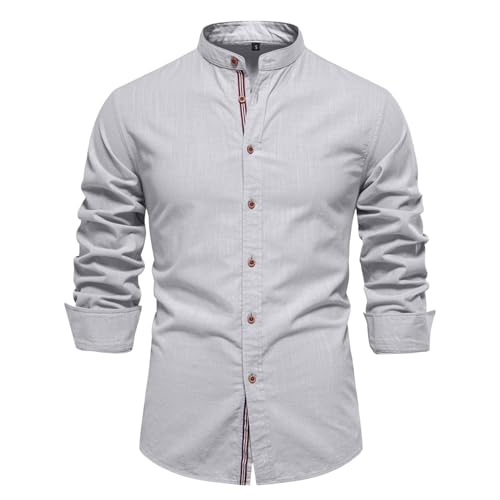 Chemise Homme Manches Longues- Blouse De Travail Col Mao Couleur Unie Décontractée Coupe Slim...