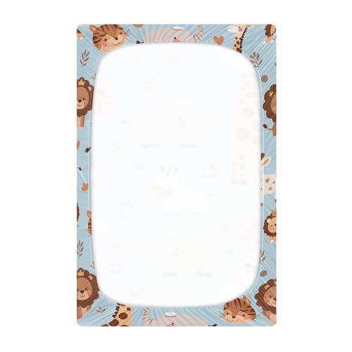 Image of Lion Giraffe Cow Pattern Crib Sheets Stretchy Portable Sheets for Baby Toddler Breathable Soft Crib Mattress Sheet for Girls Boys