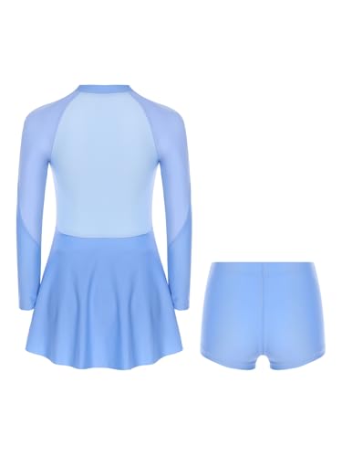 Yartina Girls 2-Piece Athletic Swimsuit Kids Long Sleeve Zip-up Color Block Dress with Shorts UPF 50+ Rash Guard2