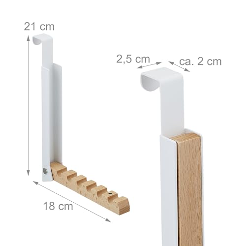 Relaxdays Türgarderobe klappbar 2er Set, zum Einhängen, Türhaken 6 Kleiderbügel, Metall & Holz, für 2 cm Türfalz, weiß