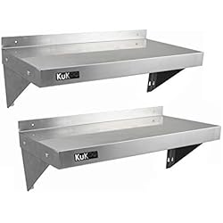 Estanteria Inoxidable KuKoo 2 Estantes de Pared para Cocina 90cm x 30cm Baldas Repisas Anaqueles de Acero Inoxidable Almacenamiento Almacenaje Organización para Cocinas Comerciales, Cafés, Bares, Restaurantes o Talleres