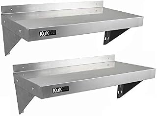KuKoo 2 x Commercial Stainless Steel Shelves Kitchen Wall Shelf Catering Corrosion Resistant & Free Microfiber Cloths 900mm x 300mm