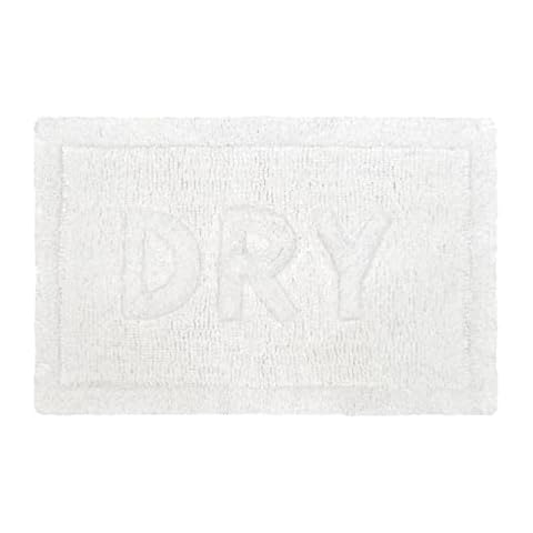 Mooky Mats Hand Sculpted 'Dry' Slogan Bath Mat Non-Slip - 100% Cotton, 50 x 80cm, Washable (White) Cover