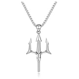 The Glitz Gallery Silver Trident Pendant Necklace with Chain, Stainless Steel, Poseidon Design