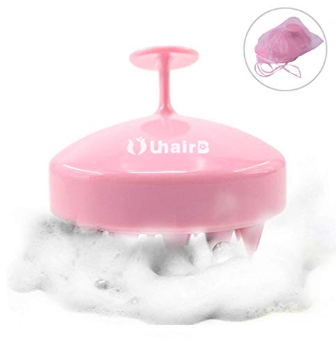 Hair Scalp Massager, UuhairB. Shampoo Brush, Scalp Scrubber and Dandruff Brush for Scalp Care Hair Cleaning Shower, Neck and Body Massager, Soft Silicone Comb for Men, Women, Kids and Pets (pink)