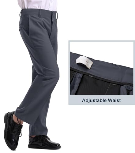 Image of Dreammonkey 4T-20Years Boys Flat Front Dress Pants Uniform Pants Adjustable Waistband for Toddler to Youth with Pockets