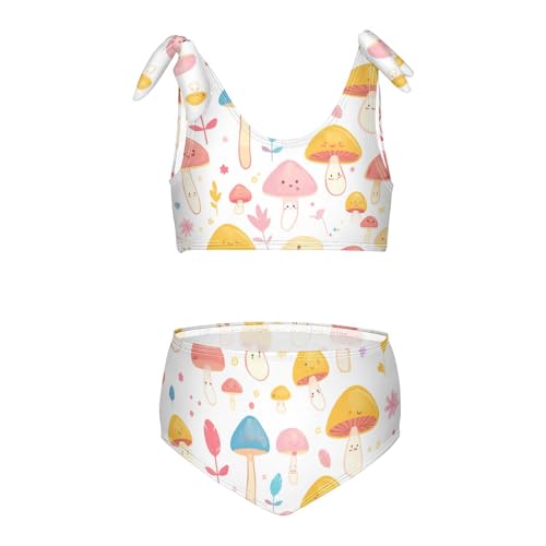 Trippy Mushrooms Rainbow Girls' Two Piece Kids Bikini Set Quick-Dry Swimsuits Swimwear Cute Shoulder Strap