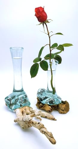 Lot de Deux vases soliflores sur Bois flotté. Hauteur Environ 25cm, Chaque pièce est Unique. Envoi aléatoire, Livraison Express en Point Relais GLS.