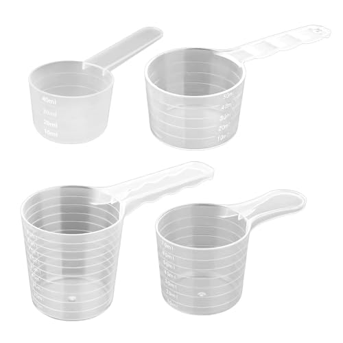 4 Stück Messlöffel Dosierlöffel Transparent Mit Skala 40ml 50ml 70ml 100ml Waagen Waschmittel Dosierhilfe für Waschpulver Protein Pulver Milchpulver Mehl Küchenbedarf