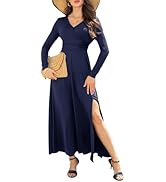 HDLTE Women Long Sleeve Maxi Dress with Slits V Neck Fall 2024 Formal Long Dress