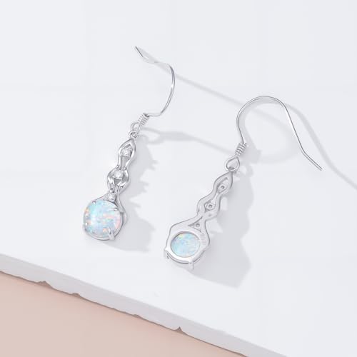 Opal with Genuine Diamond Earrings for Women 925 Sterling Silver Dainty Opal Hooks Dangle Earrings Anniversary Birthday Valentine's Day Jewelry Gift for Her3