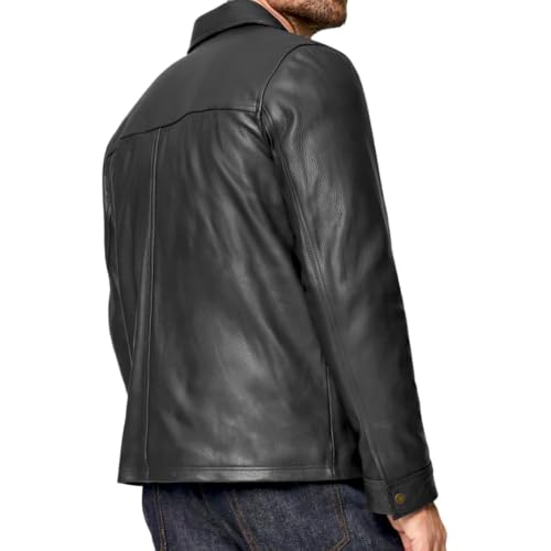 Image of Isaac & David Chicago Men's New Black /Brown Lambskin Leather Classic Open Bottom Jacket Motorcycle Vintage Racing Jacket