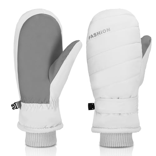 Meng Jiaran Ski Mittens for Women,Winter Waterproof Ski Gloves Anti Slip Touch Screen Snowboard Gloves Thermal Windproof Snow Glove with Fleece for Skiing Hiking Cycling Running(Grey)