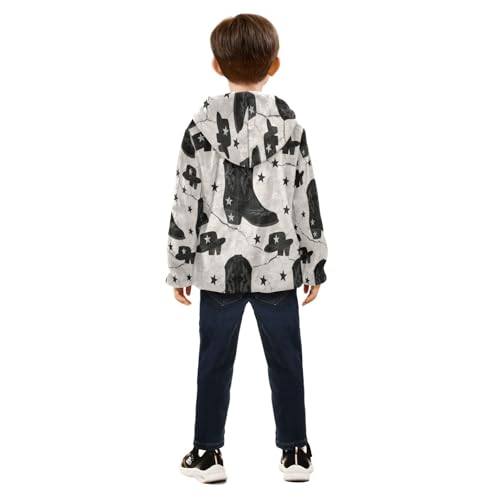 Cowboy Boots Hats Stars Pattern Toddler Fleece Jacket Girl Boys Hooded Fleece Jacket Coat Warm Outwear Zip-up 3-10T4