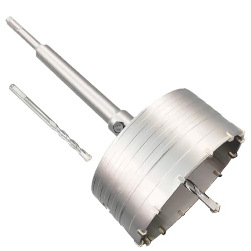 Image of 4-3 /4 inch Concrete Hole Saw, 120mm Tungsten Steel Core Bit for Cinder Block, Brick, Rock, Plank Walls for Pipes or mini Split Lines, with SDS Plus Shank and 2 Center Positioning Drill Bits.