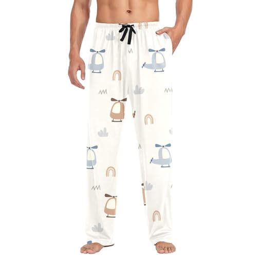Cute Helicopter Mens Pajama Pants Mens Pj Pants Comfy Cotton Pj Long Pant for Men with Pockets Size S-XXL