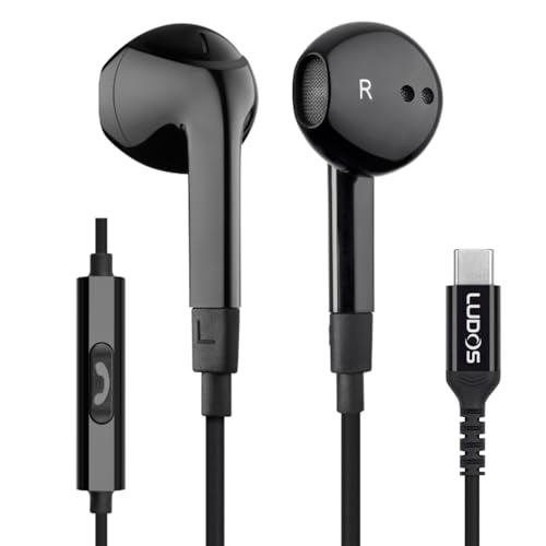 LUDOS FEROX USB C Headphones for iPhone 17 16 15 Pro Max Plus Air iPad Pro, 5 Years Warranty, USB-C Earbuds for Samsung Galaxy S24 S23 Ultra S22 S21 FE S20 Z Flip 3 Fold 4 A53, USB Type C Earphones