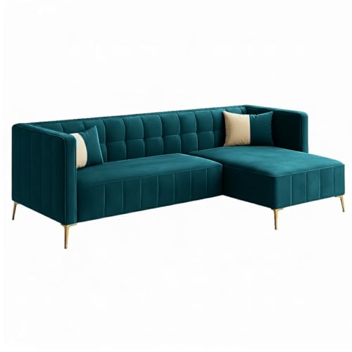 Image of SOCOZI Stylluxe 6 Seater Velvet Fabric RHS L Shape Sofa Set for Living Room |Fabric L Shape Sofa Set for Home & Office (Green Teal)