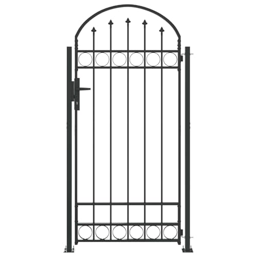 vidaXL Zaunpfosten mit Schloss Grau 200 x 88 x 14 cm Stahl, Outdoor-Tor, Zugang aus Stahl, Gartenzaun, dekorative Einlagen, rechteckige Barriere, Zugang zum Weg