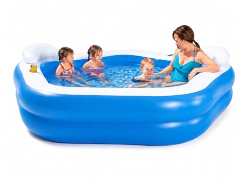 Bestway Family Paddling Pool Inflatable Swimming Pool with Built-in Seats, Family Fun Lounge Pool, Outdoor Garden Pool