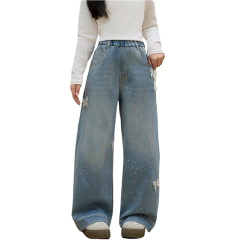 Jean large fille coupe confortable et strass 3D pour toutes tailles
