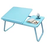 Mesa de cama ajustable para laptop con patas plegables, escritorio portátil para desayuno, soporte de lectura compacto para sofá y cama, ideal para computadoras (azul)