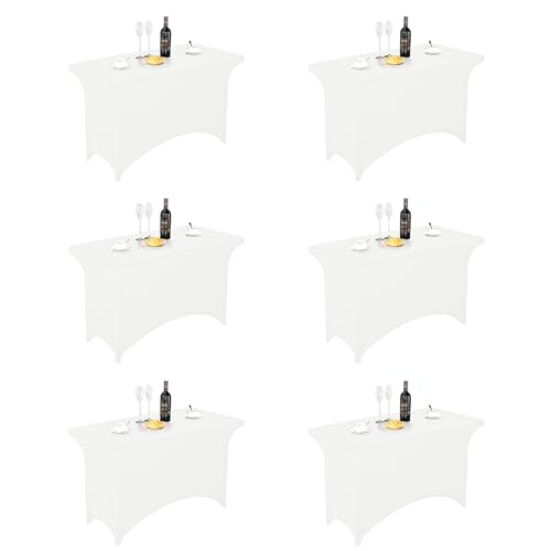 Image of FORLIFE 6Pack Spandex Table Covers 4ft,Fitted Tablecloth for 4ft Rectangular Tables, Stretch Patio Table Covers, Universal Spandex Table Cover for Wedding, Banquet, Party - White