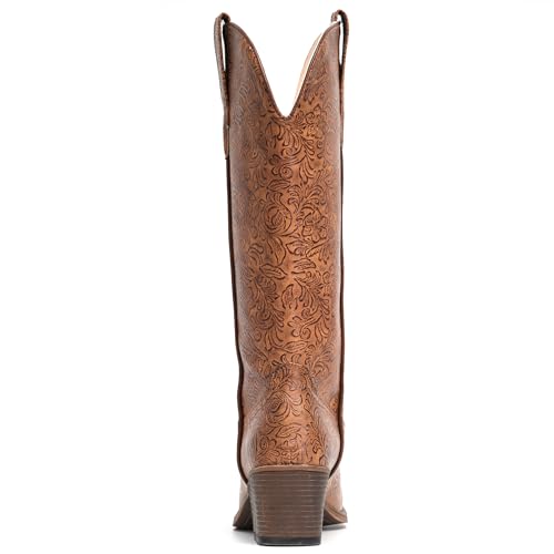 IUV Cowboy Boots For Women Mid Calf Western Cowgirl Boots with Chunky Heel Pointy Toe Boots4