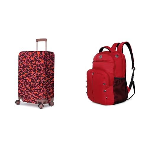 Image of ACEPACK Polyester Fabric Stretchable & Washable Protective Luggage Cover Universal Medium Check + Global 25.91 Liters Water Repellant 17.32 inch Laptop Backpack with Rain Cover for Casual,