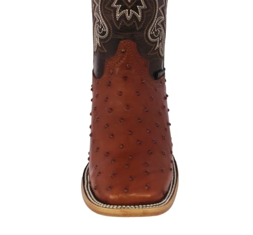 Texas Legacy Mens Cognac Cowboy Boots Ostrich Quill Print Leather Square Toe Botas4