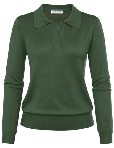 Kate Kasin Women Long Sleeve Polo Sweater V Neck...