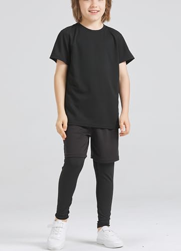 DANI CHINS Boys 2 in 1 Athletic Active Leggings Sports Running Quick Dry Breathable Compression Pants3