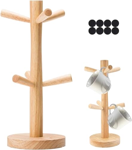 Support de Tasse en Bois, Support de Bretzel, Porte-gobelet, 6 Bras, étagère en Bois pour Tasse à café pour comptoir de Cuisine