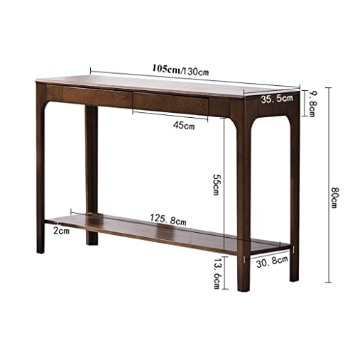 Nizame Entryway Table With 2 Drawers, Solid Wood Sofa Table, 2-Tier Open Storage Shelf, Corner Table, Accent Table For Living Room, Hallway (Color : Walnut, Size : 130Cm) #TOP2