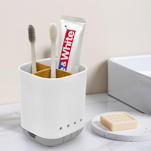 Toothbrush-Holder-with-Bamboo-DividerDetachable-for-Easy-Cleaning-Bathroom-Countertop-OrganizerPlastic-3-Slots-Electric-Toothbrush-and-Toothpaste-Holders-Storage-Caddy-for-Bathroom-VanitySinkGrey