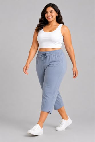 Image of CUPID Woman's Plus Size Plain Cotton Half Pant, 3 /4th Sports n Casual Night Short Pant, Knee Length Indoor n Outdoor Capris for Ladies