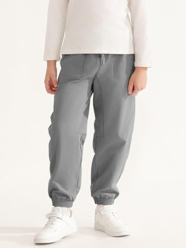 Haloumoning Boys Joggers Cargo Pants Elastic Drawstring Waist Kids Hiking School Pants with Pockets 4-14 Years4