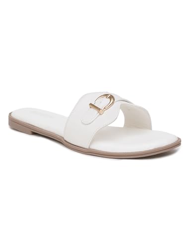SHOECUBE Womens Oasis White Flat Sandal_6 UK (SHCB-PELT-F112-OL-WHITE)