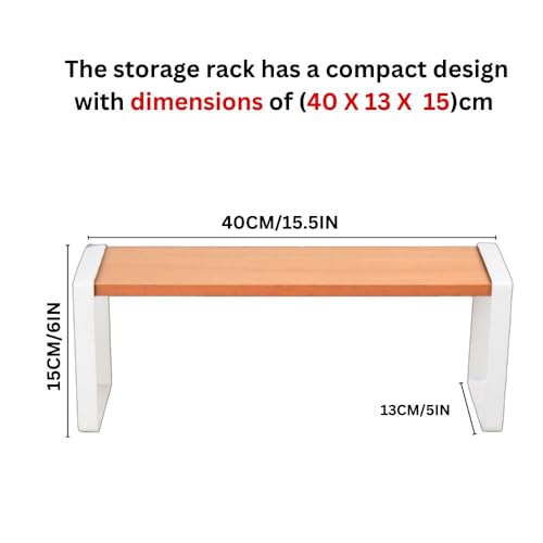 Image of Decorlay Metal & Wooden Spice Rack Countertop Organizer Space Saver Counter-Top Storage For Kitchen, Tabletop, Floor Standing Bathroom, Office, And Cosmetics (White + Beech, Single - Tier)