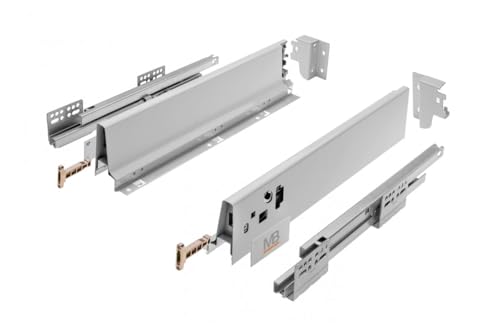 GTV MODERN BOX Tiroir de 83 mm de haut, 450 mm de long, avec push-to-open, extension complète, gris, capacité de charge de 40 kg, guidage silencieux, fermeture amortie