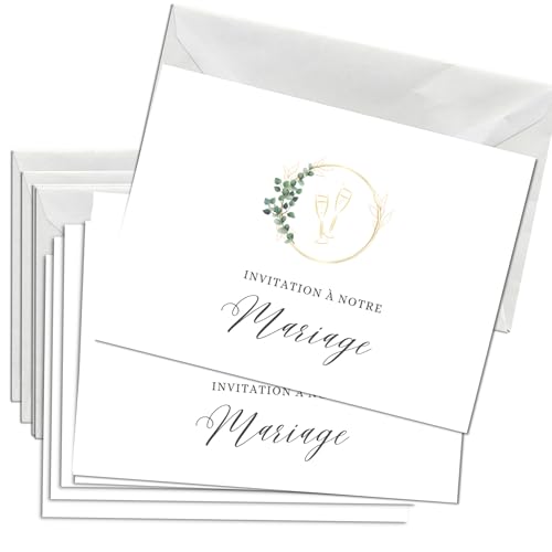 Briefzauber 12x cartes d’invitation + 12x enveloppes | Set DIN A6 avec texte à trous - enveloppe faire part | Différents motifs (Mariage - Minimal)