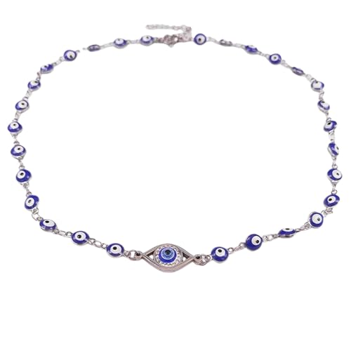 Collier ras-du-cou cristal œil de Turquie, cadeau de couleur argent