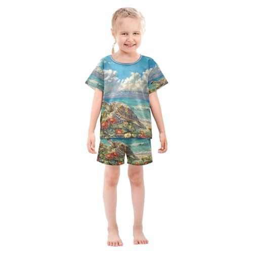 ALAZA Turtle Flowers Beach Pajama Set Short Sleeve Sleepwear Soft Lounge Nightwear3