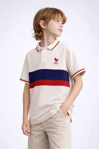 Image of Alan Jones Clothing Boy's Cotton Regular Fit Colorblock Polo Neck T-Shirt