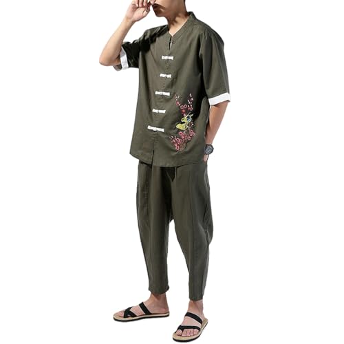 Ensemble short homme style chinois respirant manches courtes