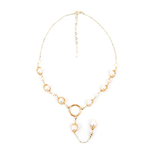 Elexis Simple Real White Pearl Choker Necklace For Women Trendy Handmade Wedding Adjustable Y Dainty Beaded 14K Gold Chain Necklace Formal Long Drop Libra Jewelry Love Gift For Girl Mom Kids Bridesmaid (Pb-03) #TOP7