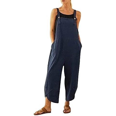 Runstarshow Womens Summer Casual Spaghetti Strap Sleeveless Baggy Jumpsuit Dungarees Wide Leg Loose Overalls Rompers Cover