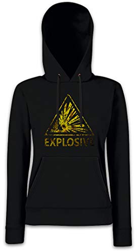 Sweat à capuche femme noir imprimé Caution Explosive vintage